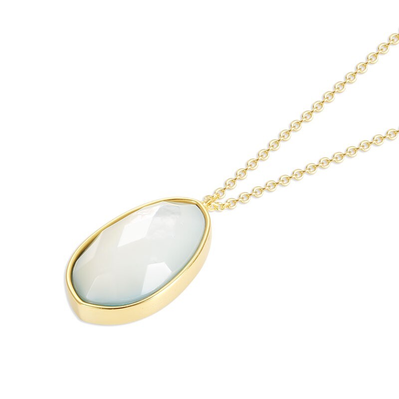 Cushion Doublet Mother of Pearl 925 SILVER over 14k YG Pendant 20″ Necklace Gift