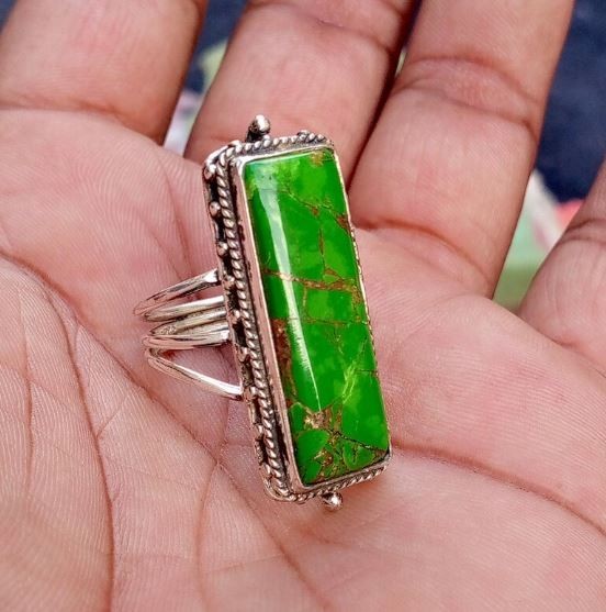 Green Copper Turquoise Ring 925 Sterling Silver Anniversary Ring All Size R 505
