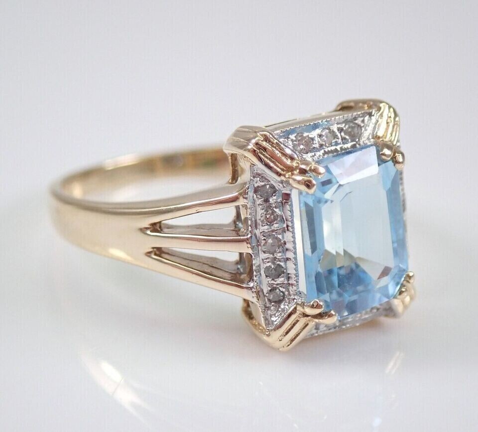 2Ct Emerald Lab-Created Aquamarine Halo Engagement Ring 14K Yellow Gold Plated