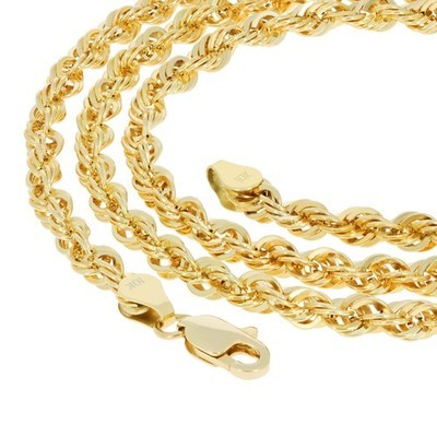 10K Yellow Gold 1.5mm Laser Diamond Cut Rope Chain Necklace Men Women 22″