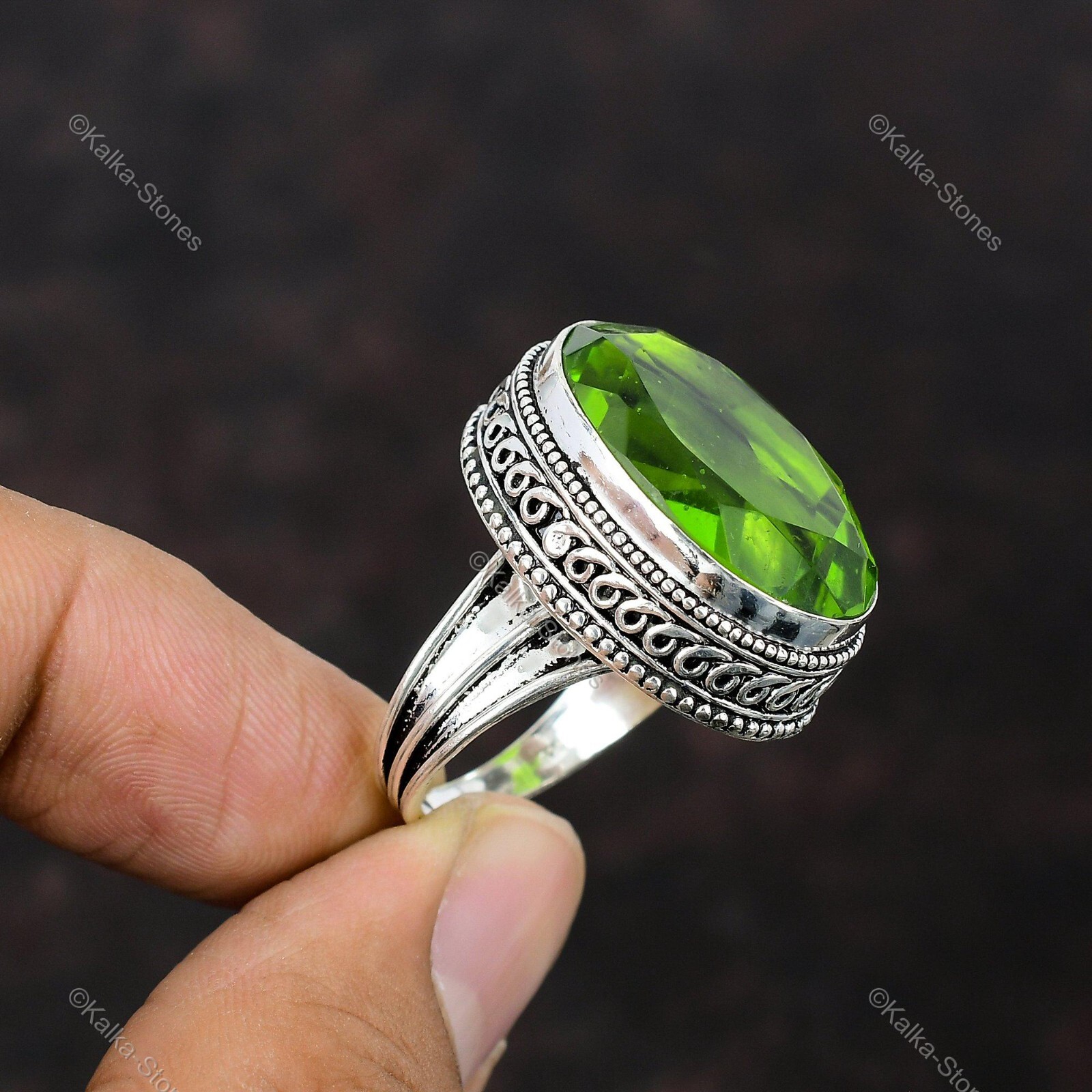 Valentines Sale Peridot Stone 925 Silver Boho Solitaire Anniversary Vintage Ring