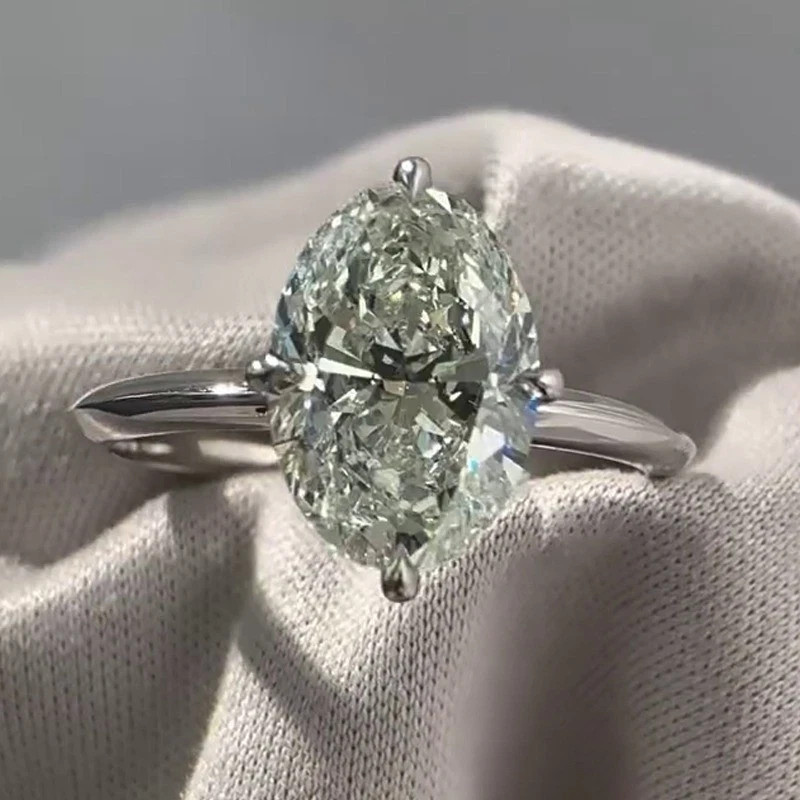 3.40 TCW Oval Cut Moissanite Hidden Halo Engagement Ring 14K White Gold Plated
