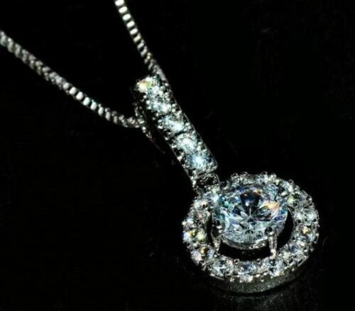 1.15Ct Round Cut VVS1/D Diamond Halo Pendant 14K White Gold Finish Free Chain