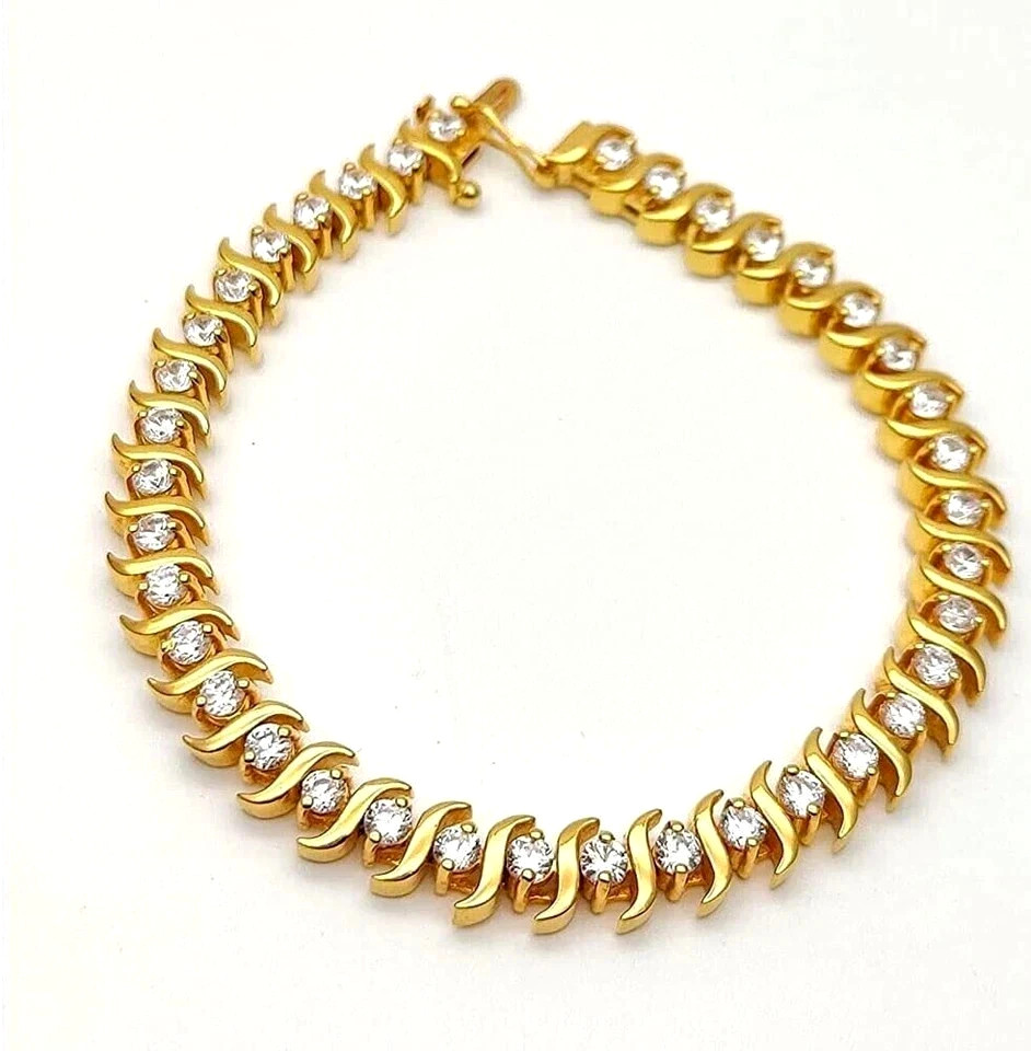 14K Yellow Gold Plated Round Cut Certifie Attractive Moissanite Tennis Bracelet