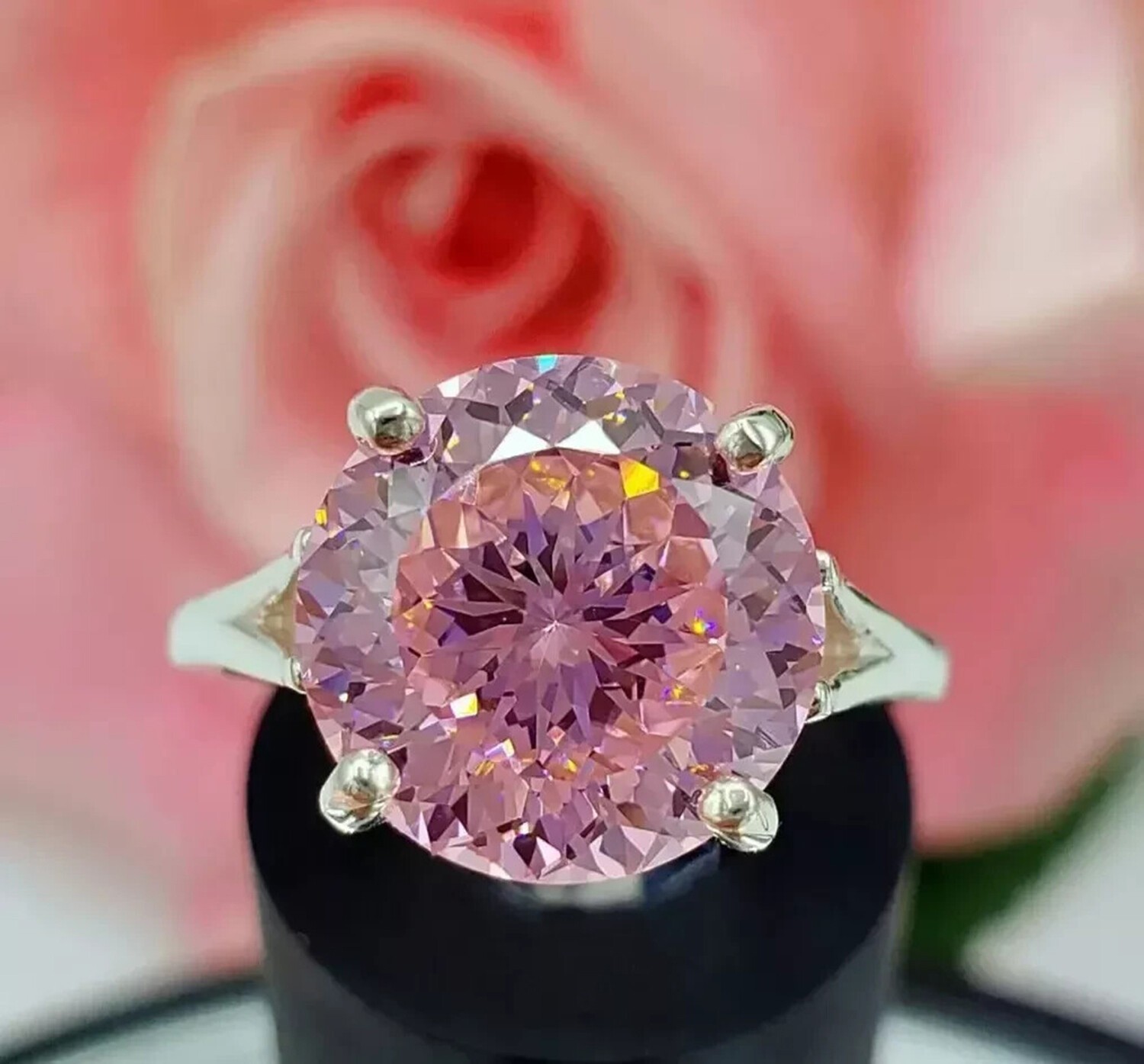 2.30 Ct Pink Lab Grown Diamond Portuguese Cut Solitaire Ring 925 Silver VVS1
