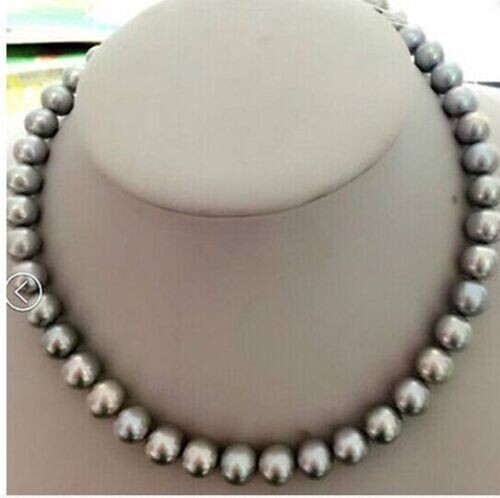 18″ Gorgeous AAA+ 10-11mm natural South Sea GRAY ROUND Pearl Necklace 14k Gold
