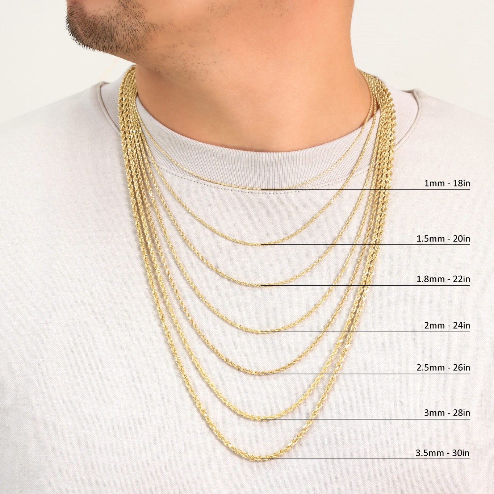 10K Yellow Gold 1.5mm-10mm Diamond Cut Rope Chain Necklace Mens Women 16″- 30″