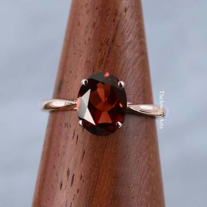 Oval Cut Garnet Ring, Natural Garnet Engagement Ring 925 Sterling Silver Ring