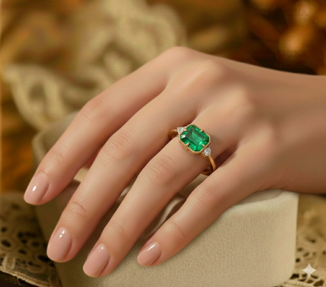 2.50 Ct Emerald Cut Natural Emerald Diamond Proposal Ring 14K Solid Yellow Gold