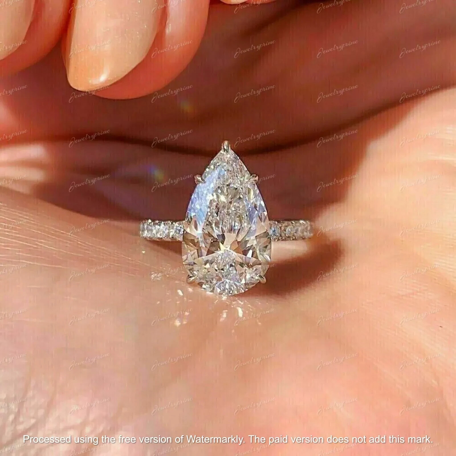 3Ct Pear Cut Lab-Created Diamond Solitaire Engagement Ring 14k White Gold Plated