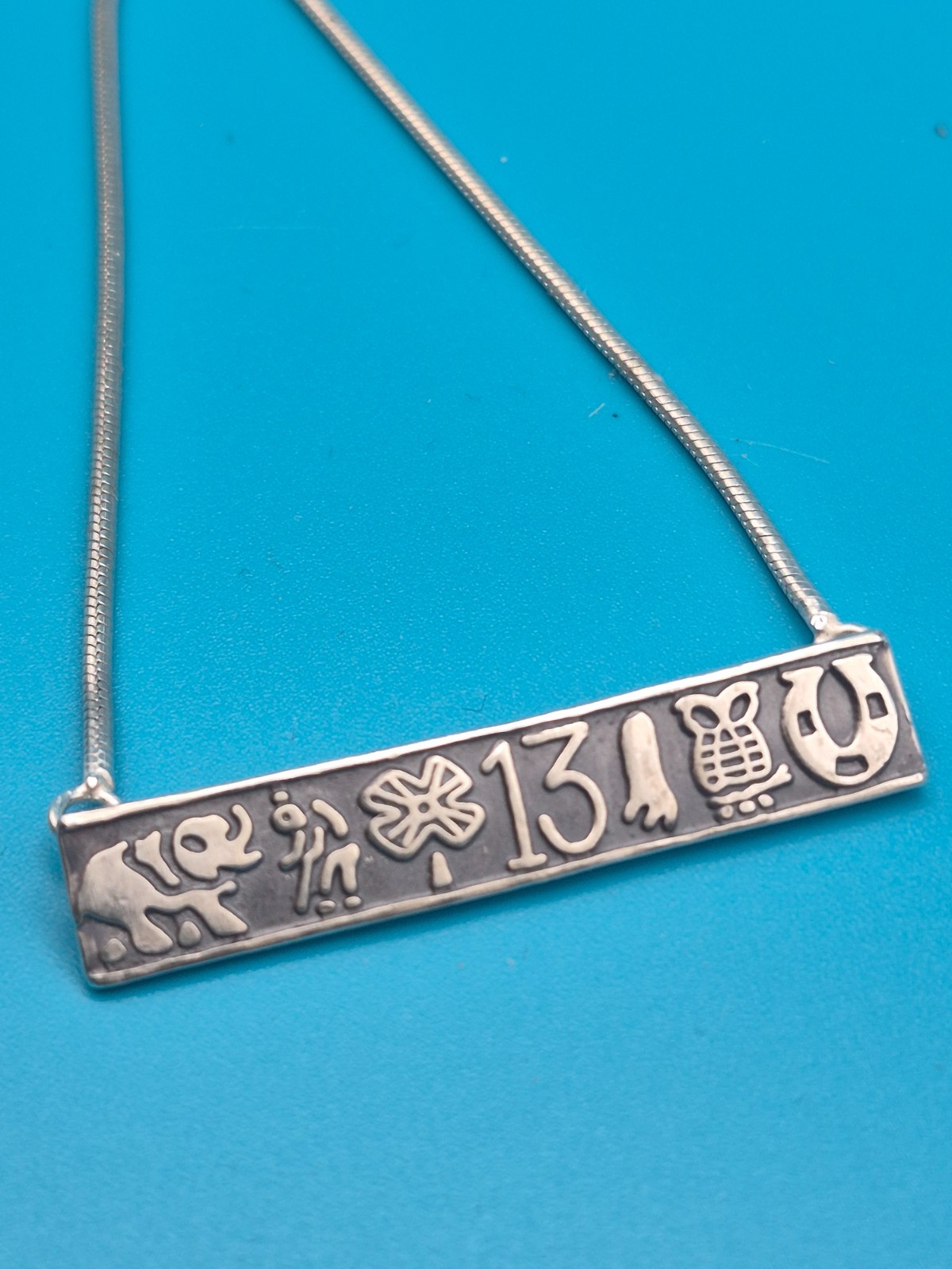 925 STERLING SILVER LUCKY SYMBOL BAR PENDANT ON CHAIN