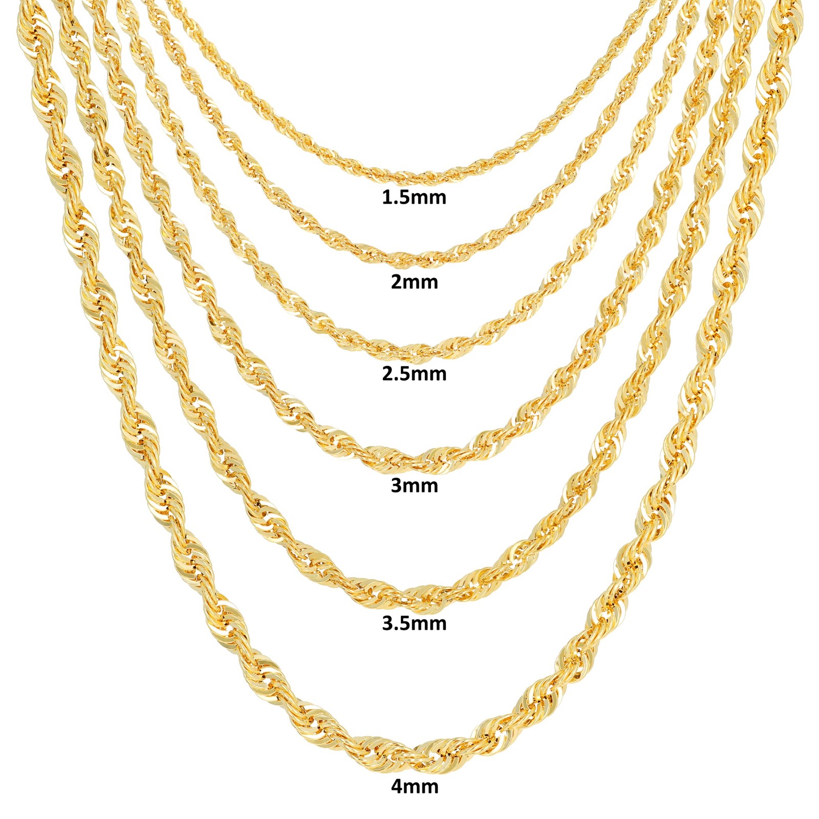 14K Yellow Gold 1.5mm-4mm Italian Rope Chain Pendant Necklace Mens Women 16″-30″