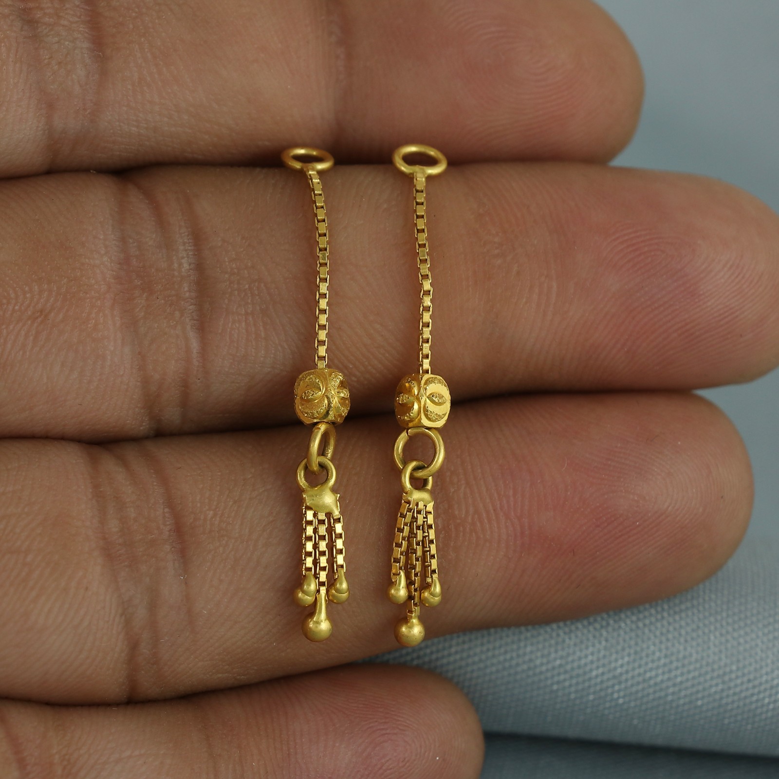 22K Yellow Gold Dangle Drop Earrings BIS Hallmark Tassel Chain Fine Jewelry