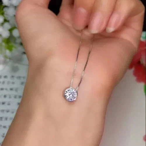 14K Rose Gold Plated Real Moissanite 2.Ct Round Cut Solitaire Bezel Set Pendant