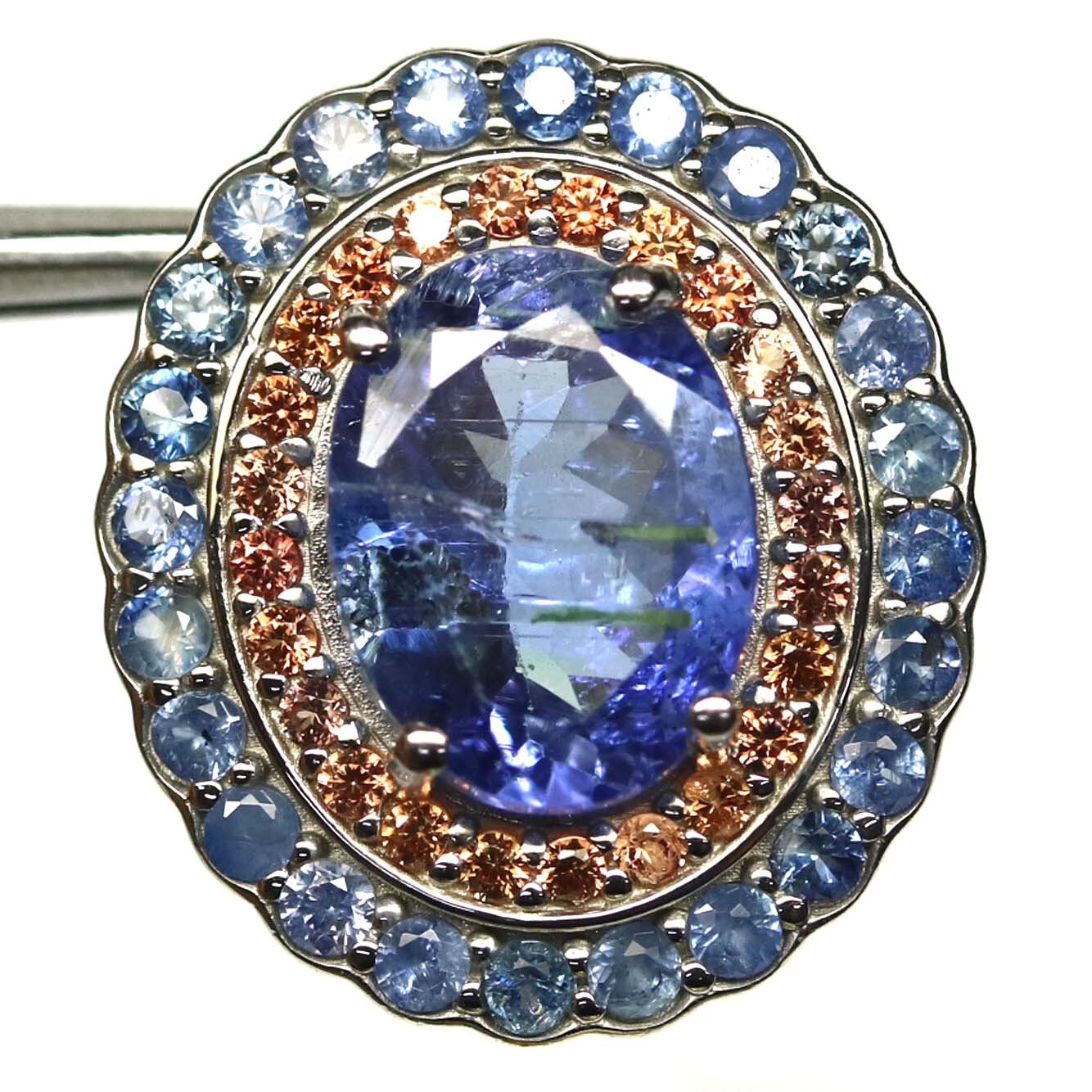 925 Sterling Silver 6 x 9 mm. Blue Tanzanite & Sapphire Pendant Christmas
