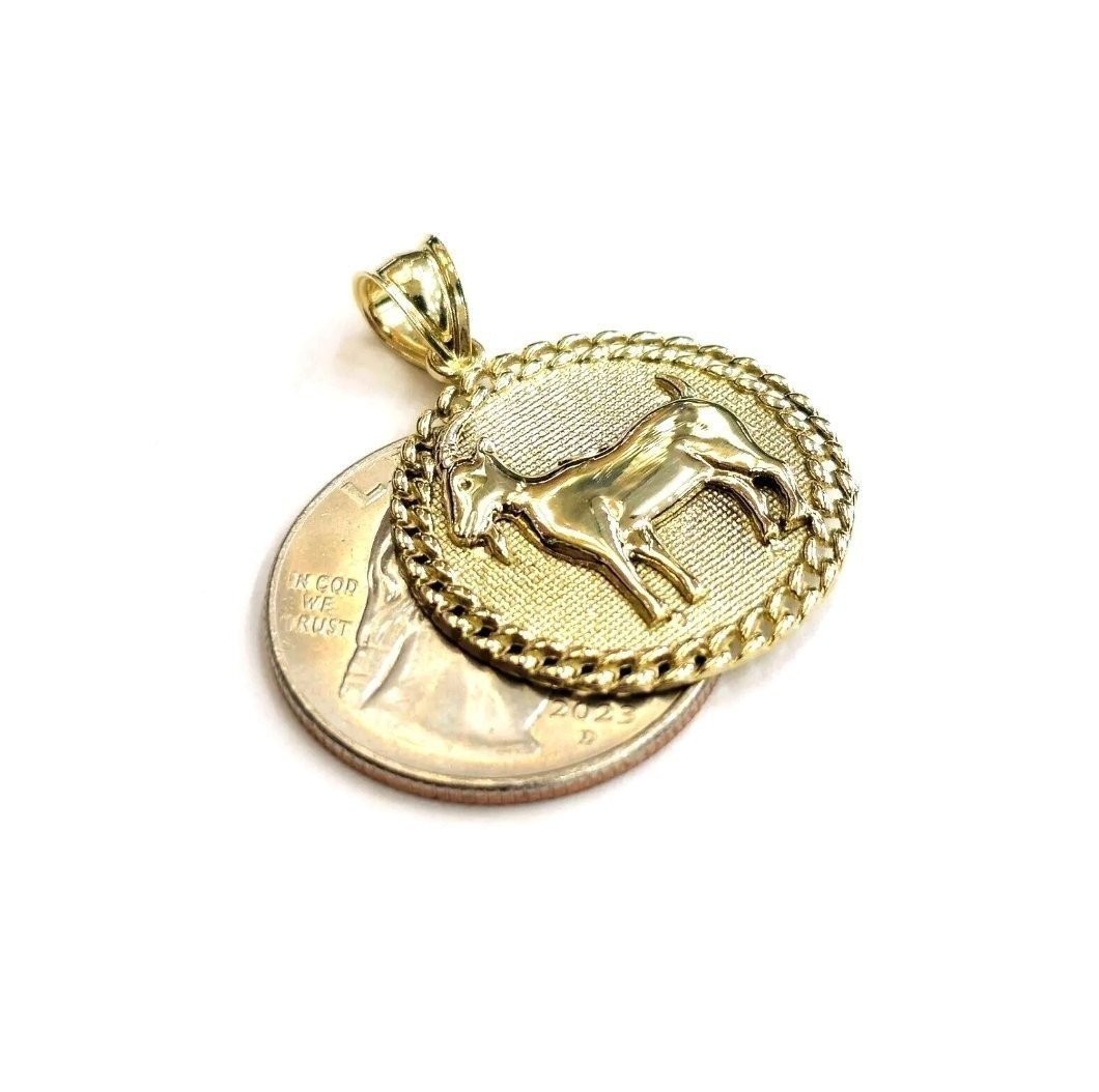 10k yellow Gold solid round Goat Pendant charm animal unisex fine jewelry 3.6g