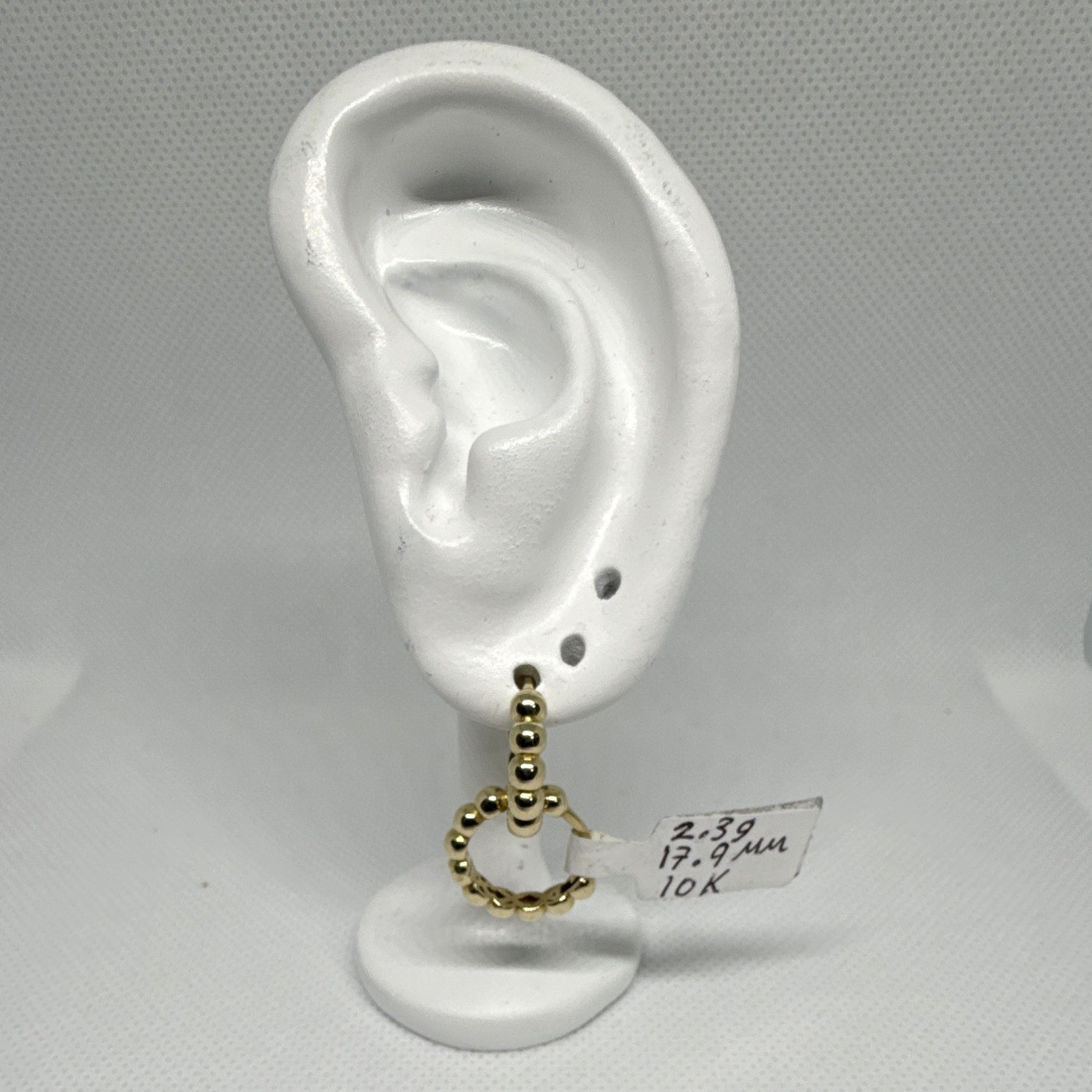 10K Yellow Gold Beaded Hinged Hoop Earrings 17.9mm Round No Stone
