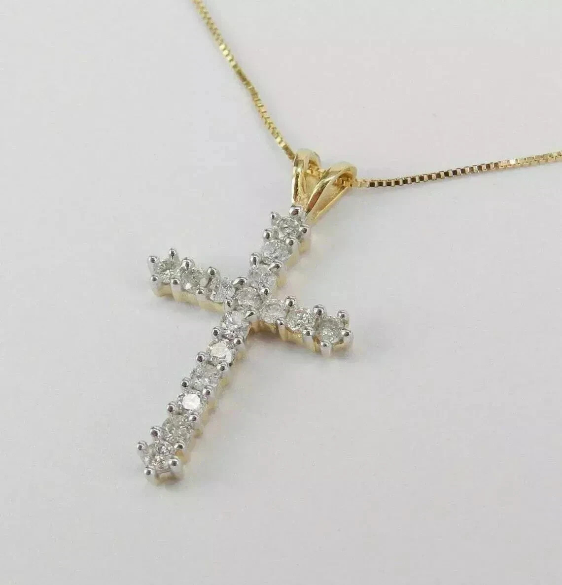 1.50CT Round Moissanite Cross Pendant Necklace 14K Yellow Gold Plated Free Chain