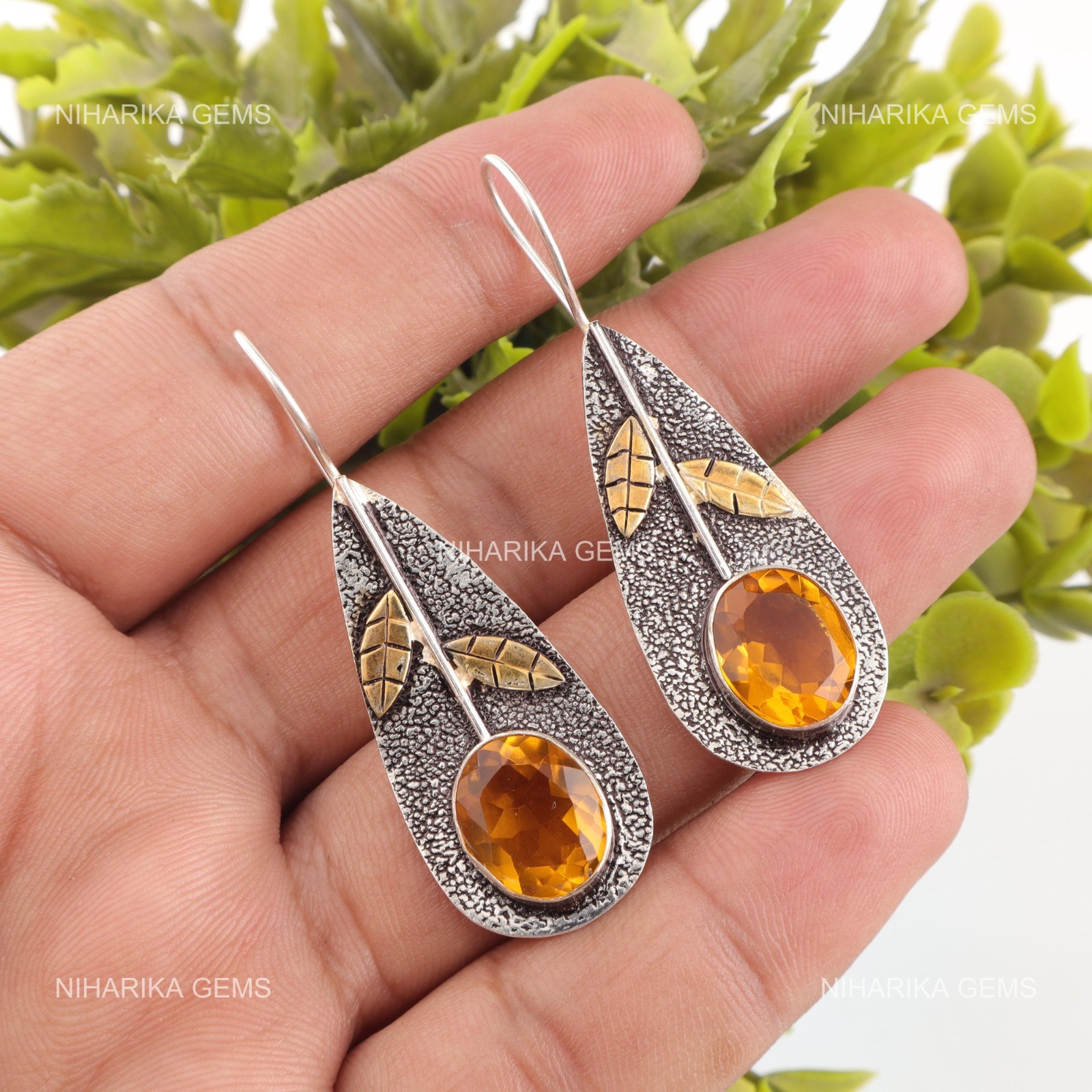 Oval Natural CITRINE 925 Sterling Silver Drop Dangle Valentines Earrings Jewelry