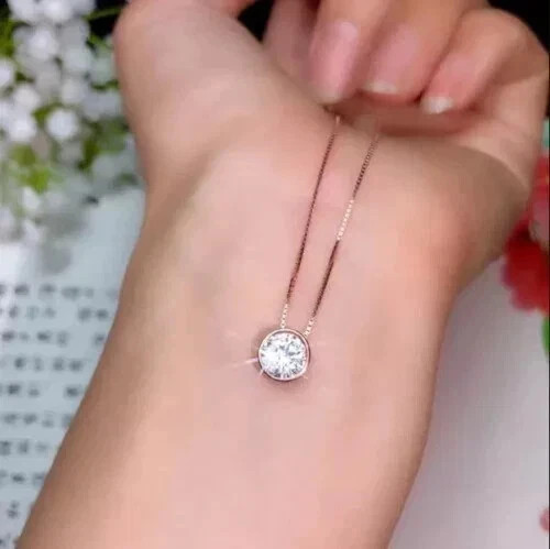14K Rose Gold Plated Real Moissanite 2.Ct Round Cut Solitaire Bezel Set Pendant