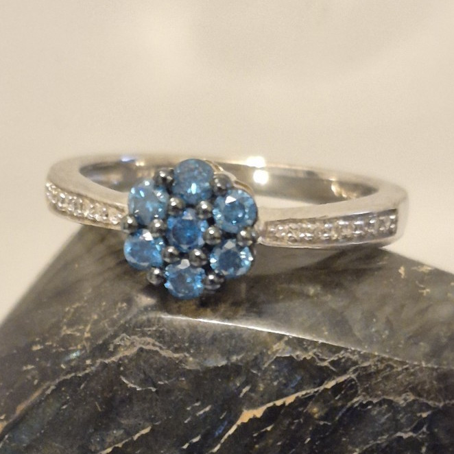 Sterling Silver Genuine Blue Diamond ring with accents