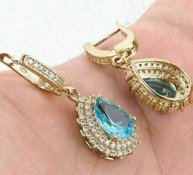 2Ct Pear Cut Lab-Created Blue Topaz Drop/Dangle Earrings 14k Yellow Gold Plated