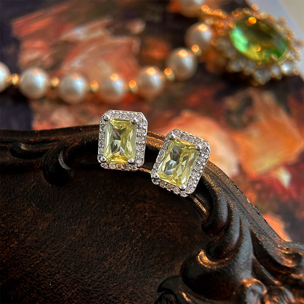 Vintage Medieval Style Green Cubic Zirconia Gem Earrings
