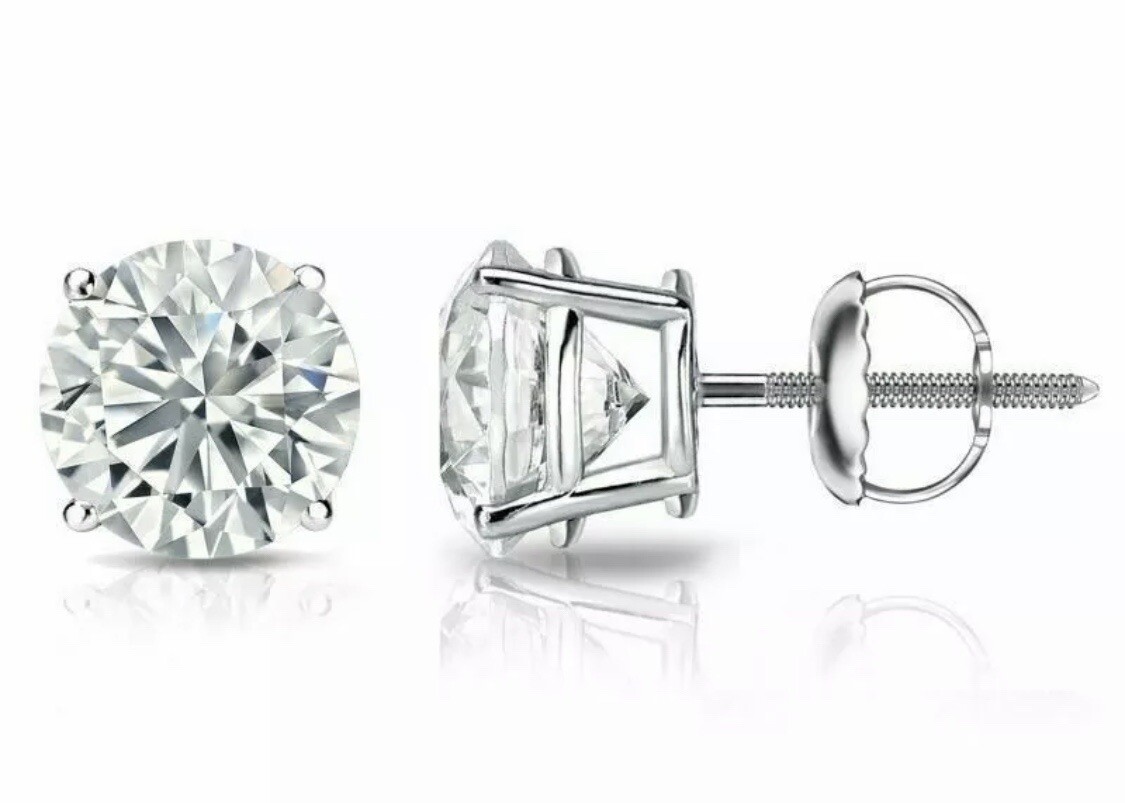 4 Ct Round Cut VVS1/D Certified Real Moissanite Stud Earrings 14k White Gold 8mm