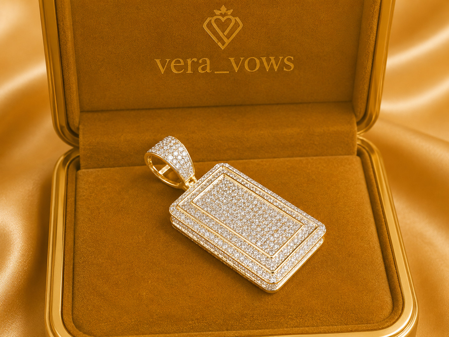 14K Yellow Gold Plated Dog Tag Certified Moissanite Round Lab Created Pendant