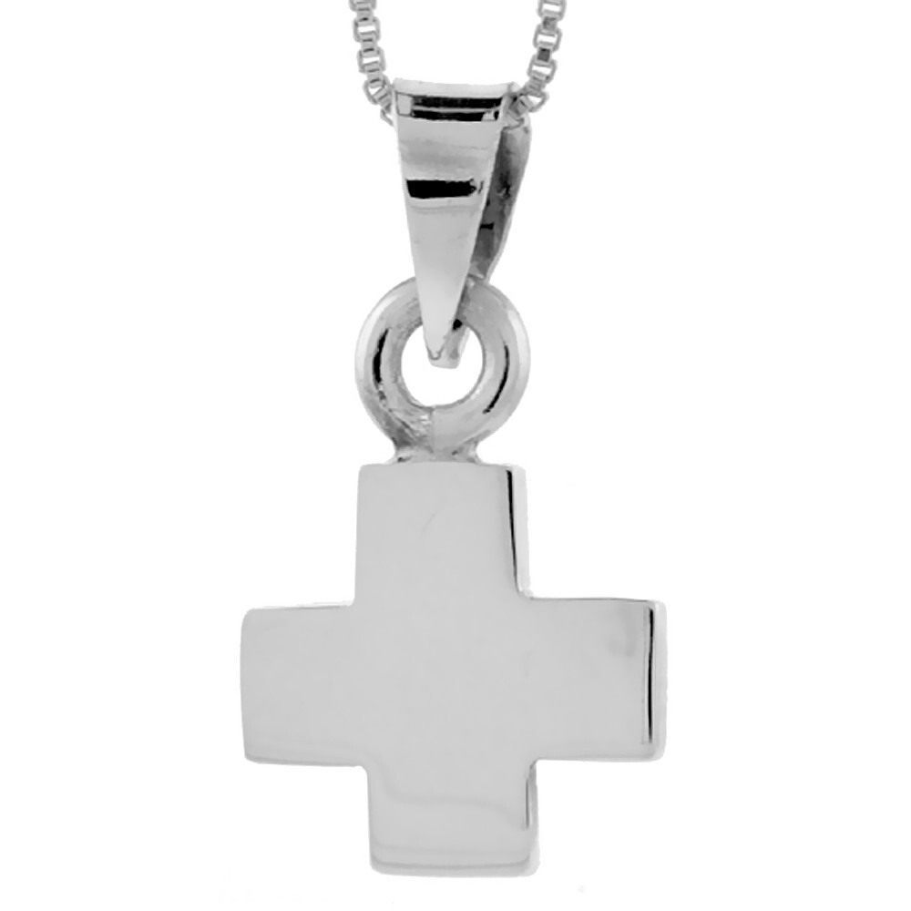 925 Sterling Silver Flat Plain Greek Cross Pendant 3/4 Inch (19mm) Tall