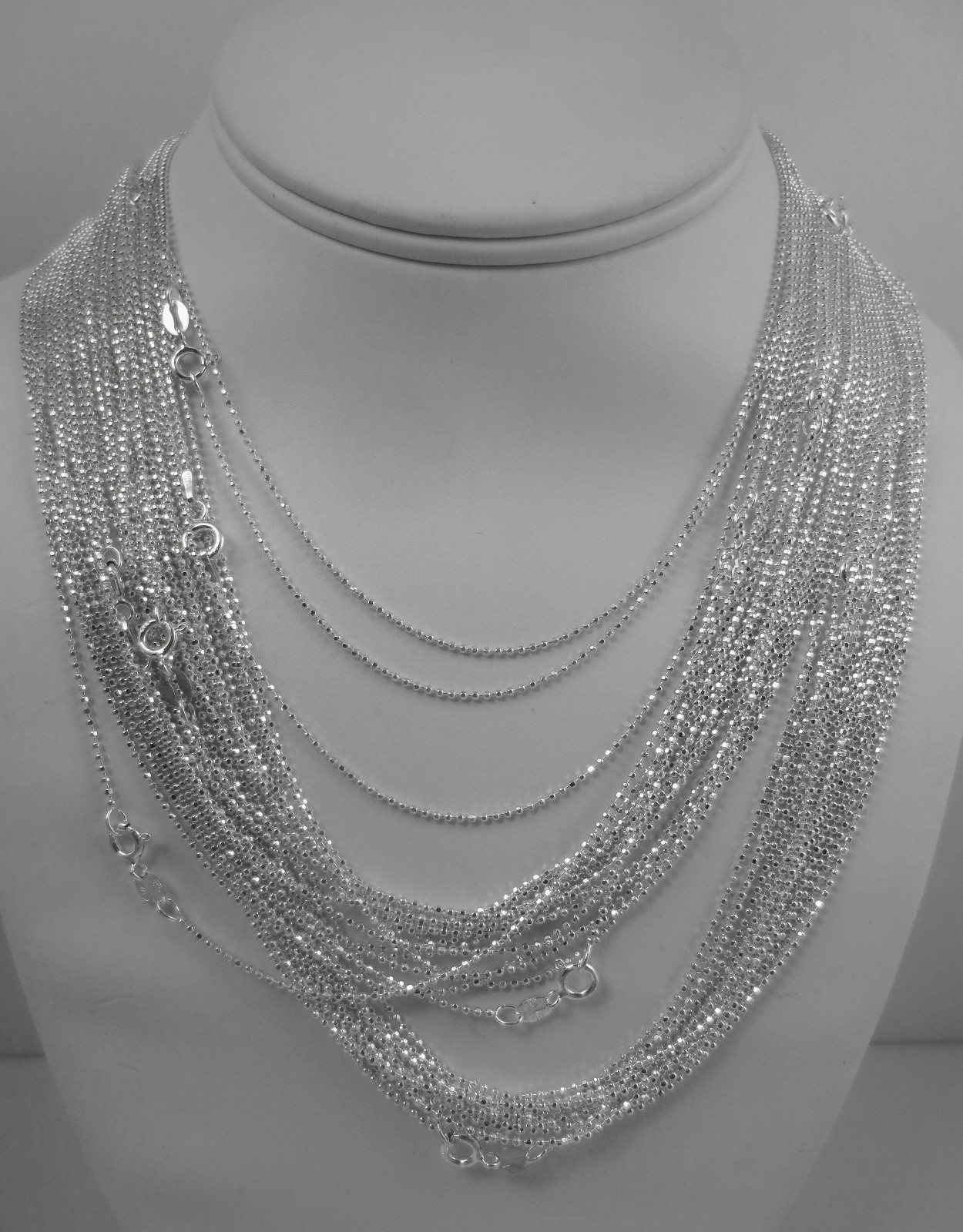 1mm D/C Sterling Silver Bead Ball chain. 16,18,20,22,24 Inches. Pure 925 Italian