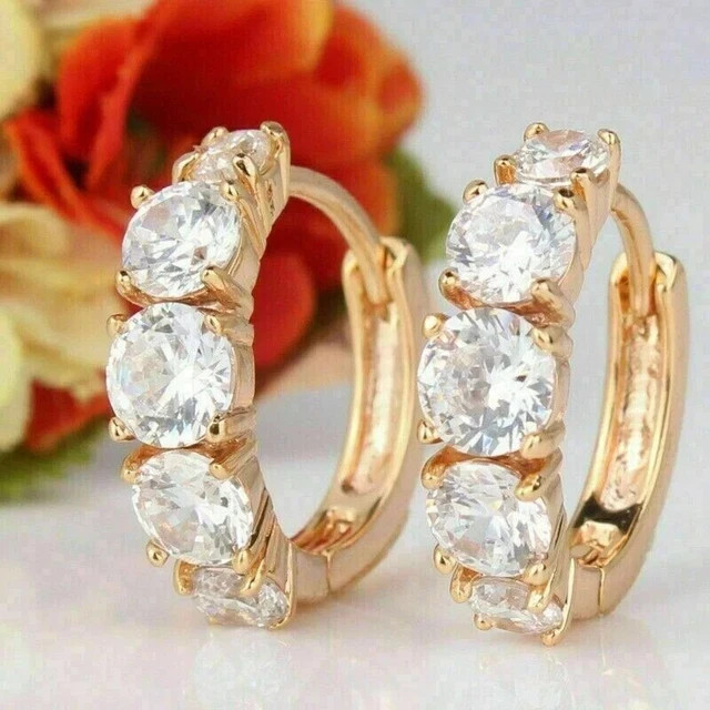 2 Ct Round Cut Real Moissanite Women Huggie Hoop Earrings 14K Yellow Gold Plated