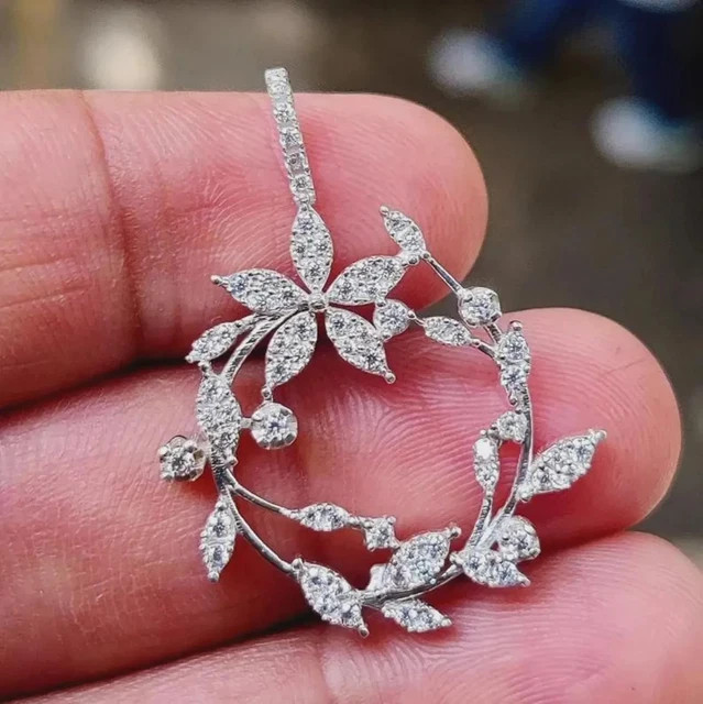 3Ct Round Cut Lab-Created Diamond Flower Pendant 14K White Gold Plated Silver