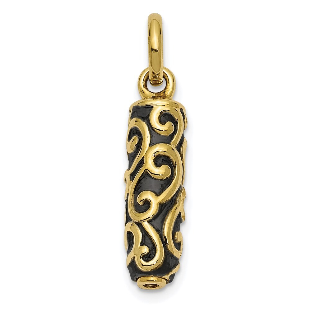 10k Yellow Gold Antiqued Scroll Cylinder Ash Holder Pendant, 6 x 19mm
