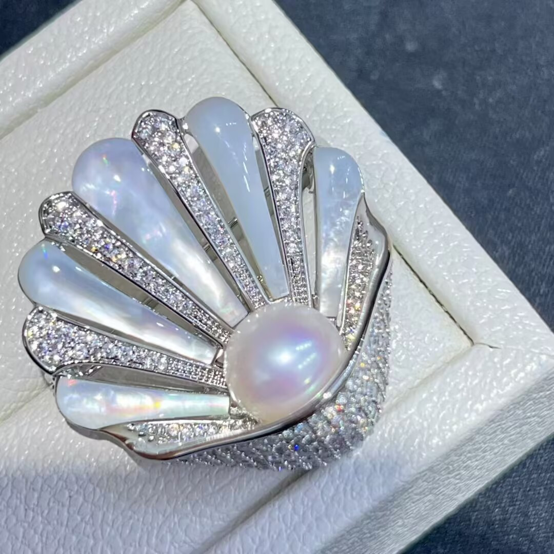 gorgeous south sea round 10-10.5mm white pearl brooch 925s(sp)