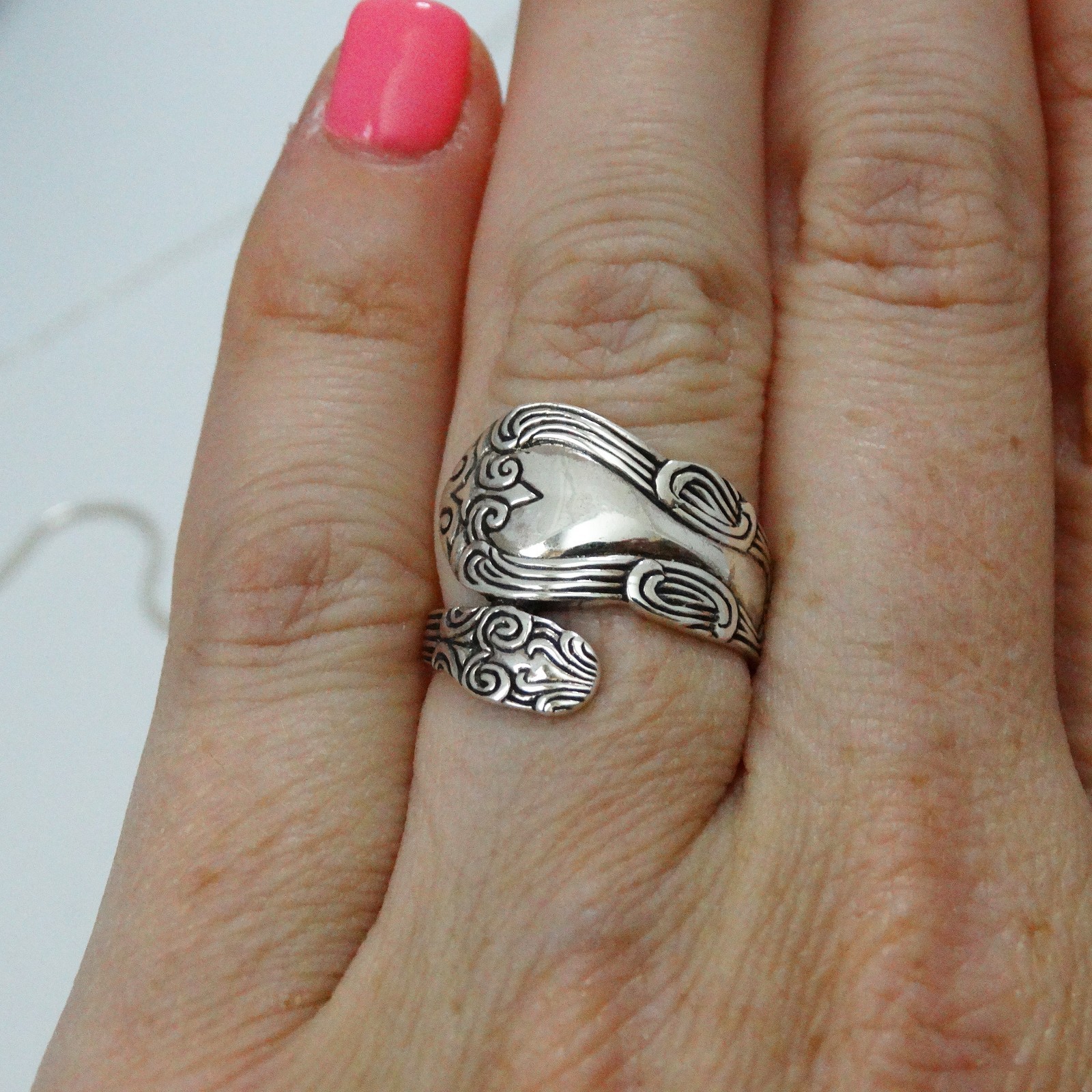Fancy Spoon Ring – 925 Sterling Silver – Silver Spoon Handle Jewelry Utensil NEW